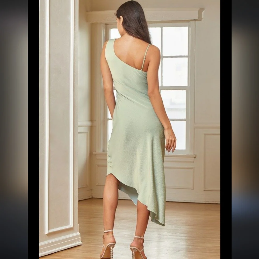 Lulus Instant Impression One-Shoulder Dress in Sage Green Size XL. - Picture 3 of 8